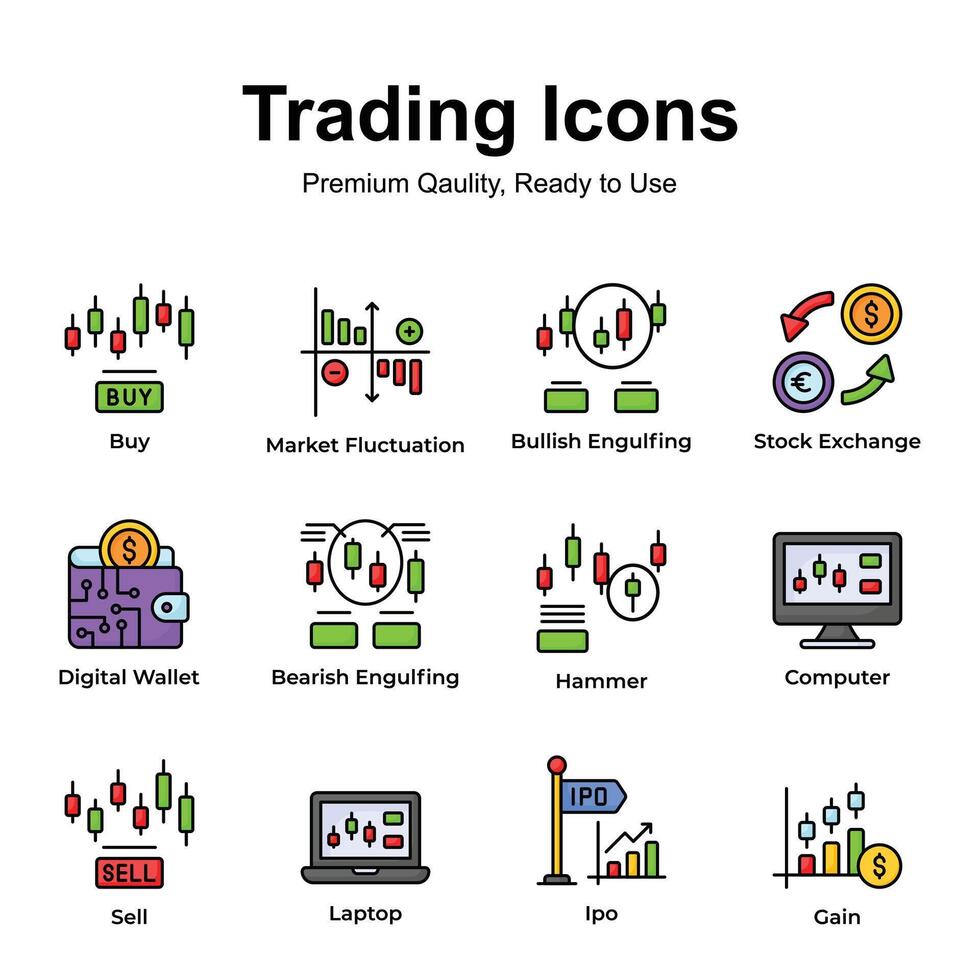 Premium quality pack of trading icons, ready to use and download vector