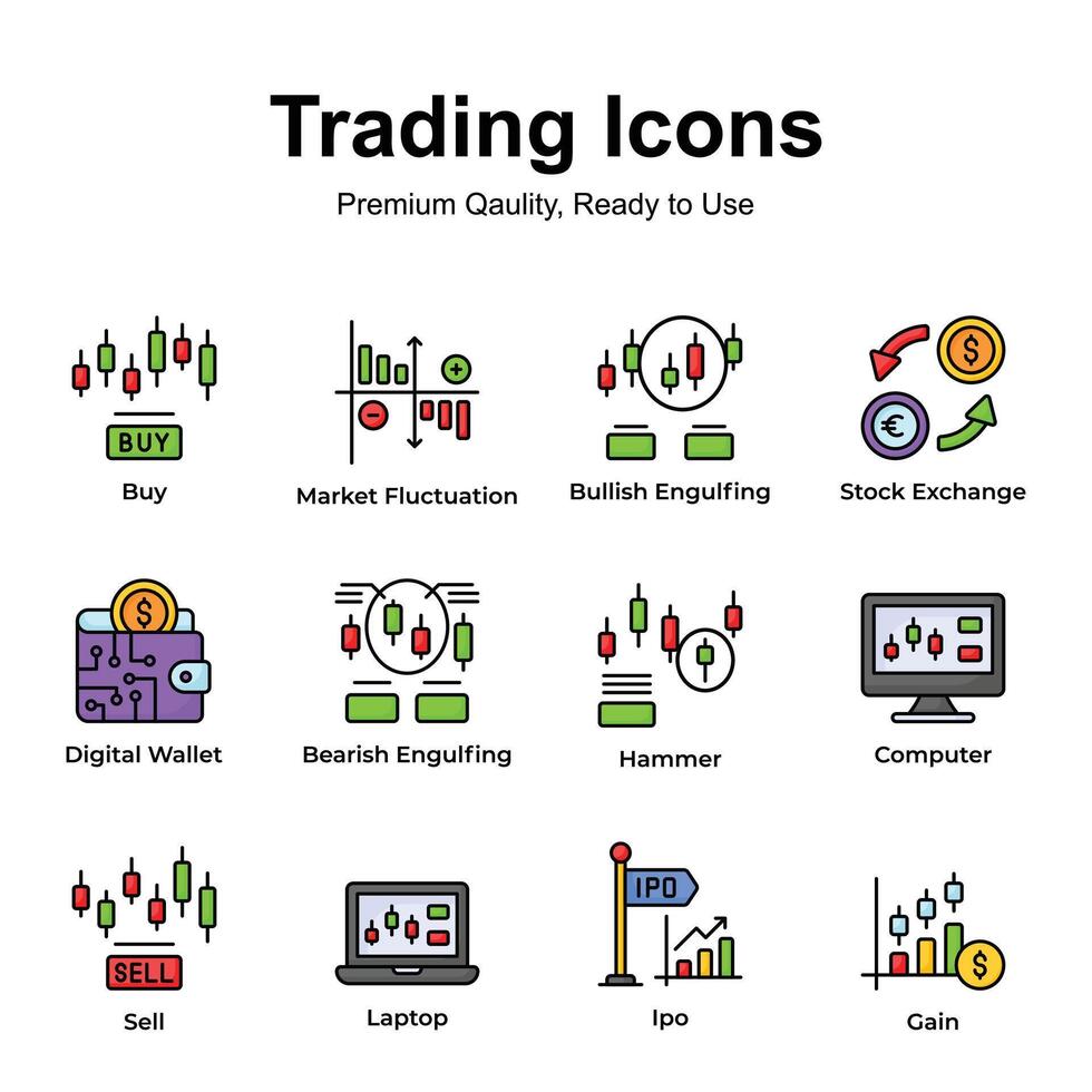 prima calidad paquete de comercio iconos, Listo a utilizar y descargar vector