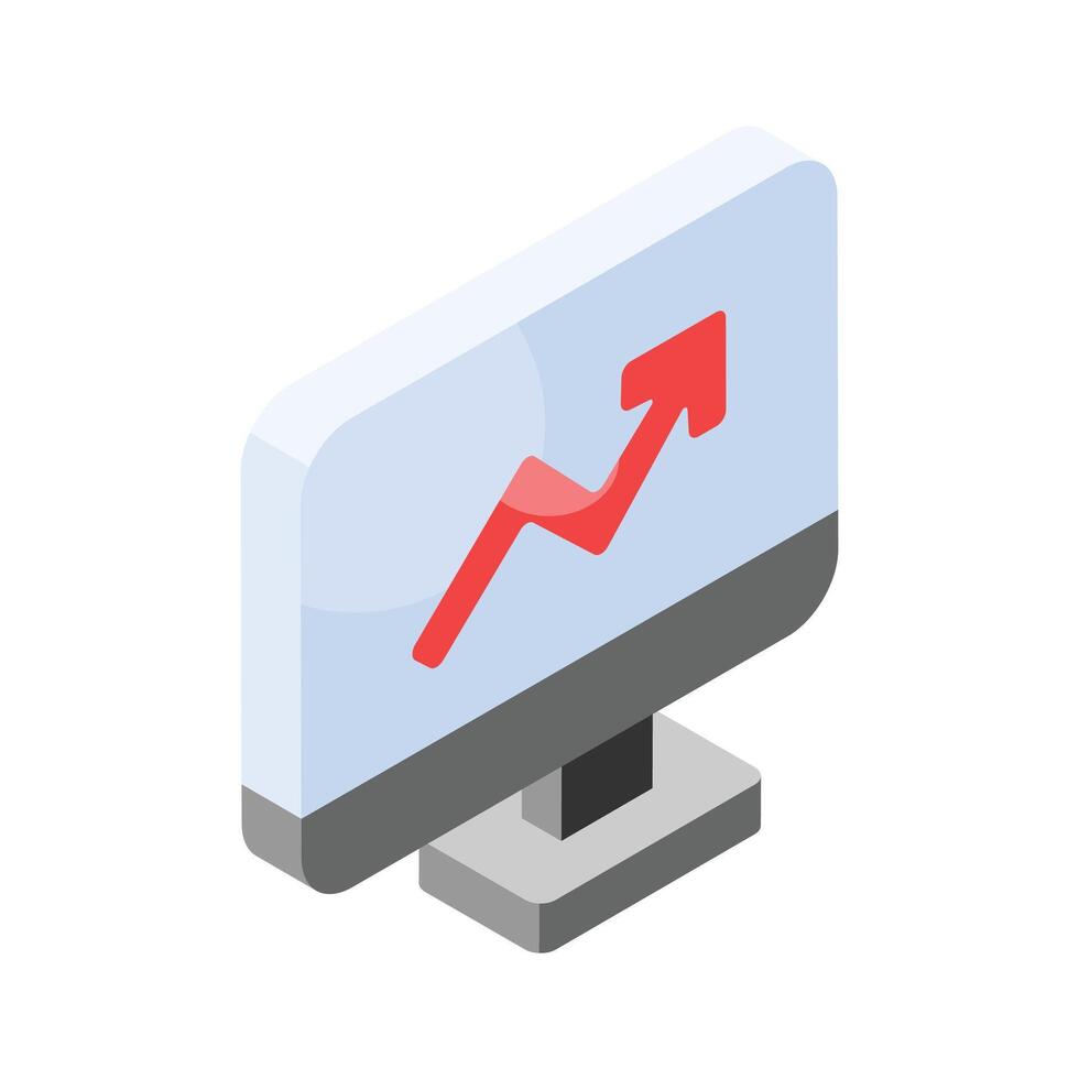 Growth arrow inside monitor showing concept icon of online analysis, online statistics vector