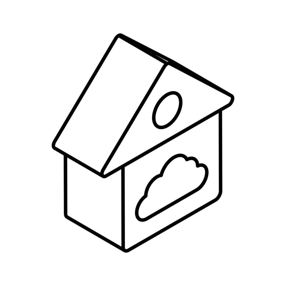 Cloud with Home Building denoting isometric vector of Smart Home