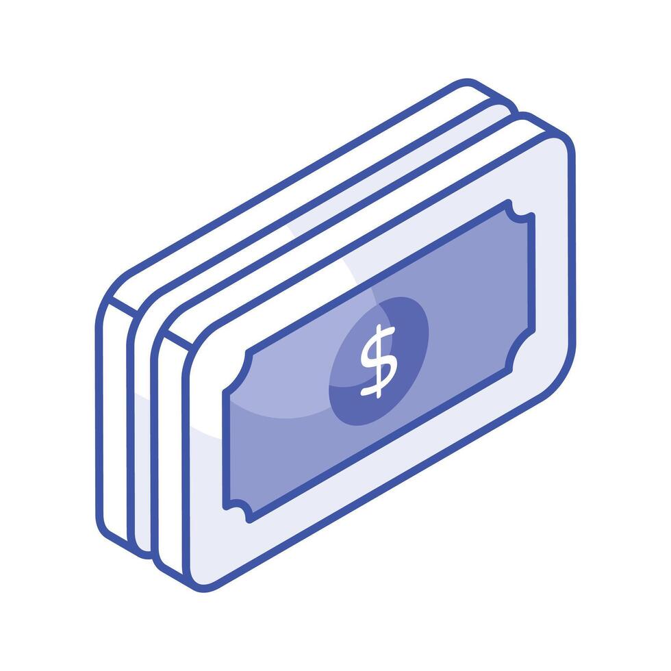 An icon of paper currency in modern isometric style, well designed vector of banknotes