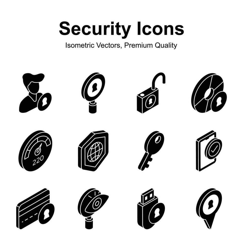 Grab this carefully crafted isometric security icons set, ready for premium use vector