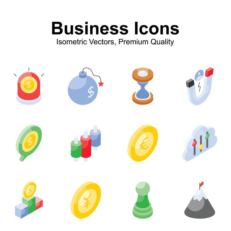 Grab this beautifully designed business and finance isometric icons set in modern style vector