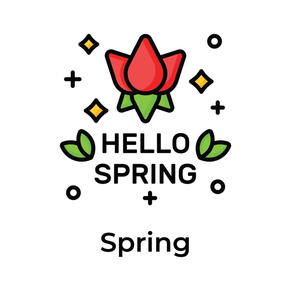 flor con hojas denotando concepto icono de primavera estación, Hola primavera icono diseño vector