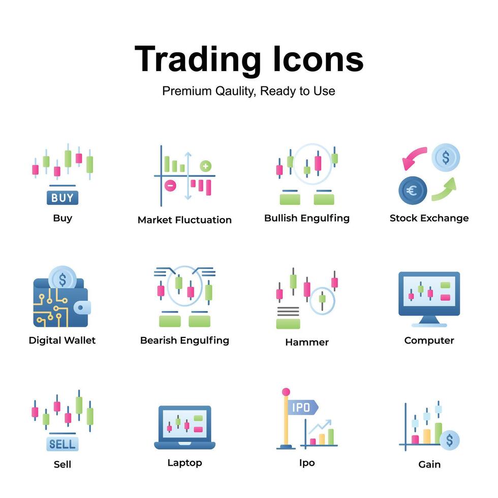 Premium quality pack of trading icons, ready to use and download vector