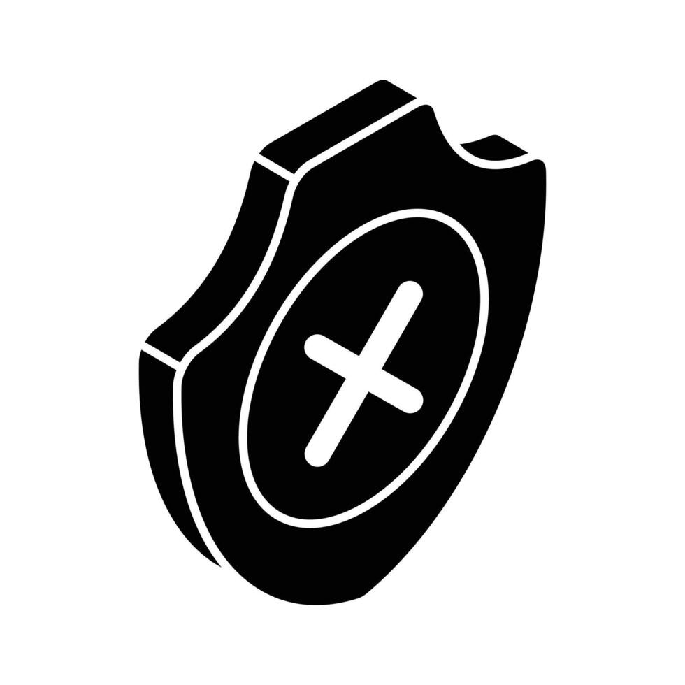 Cross on shield, isometric icon of security alert or no security vector, not verified vector