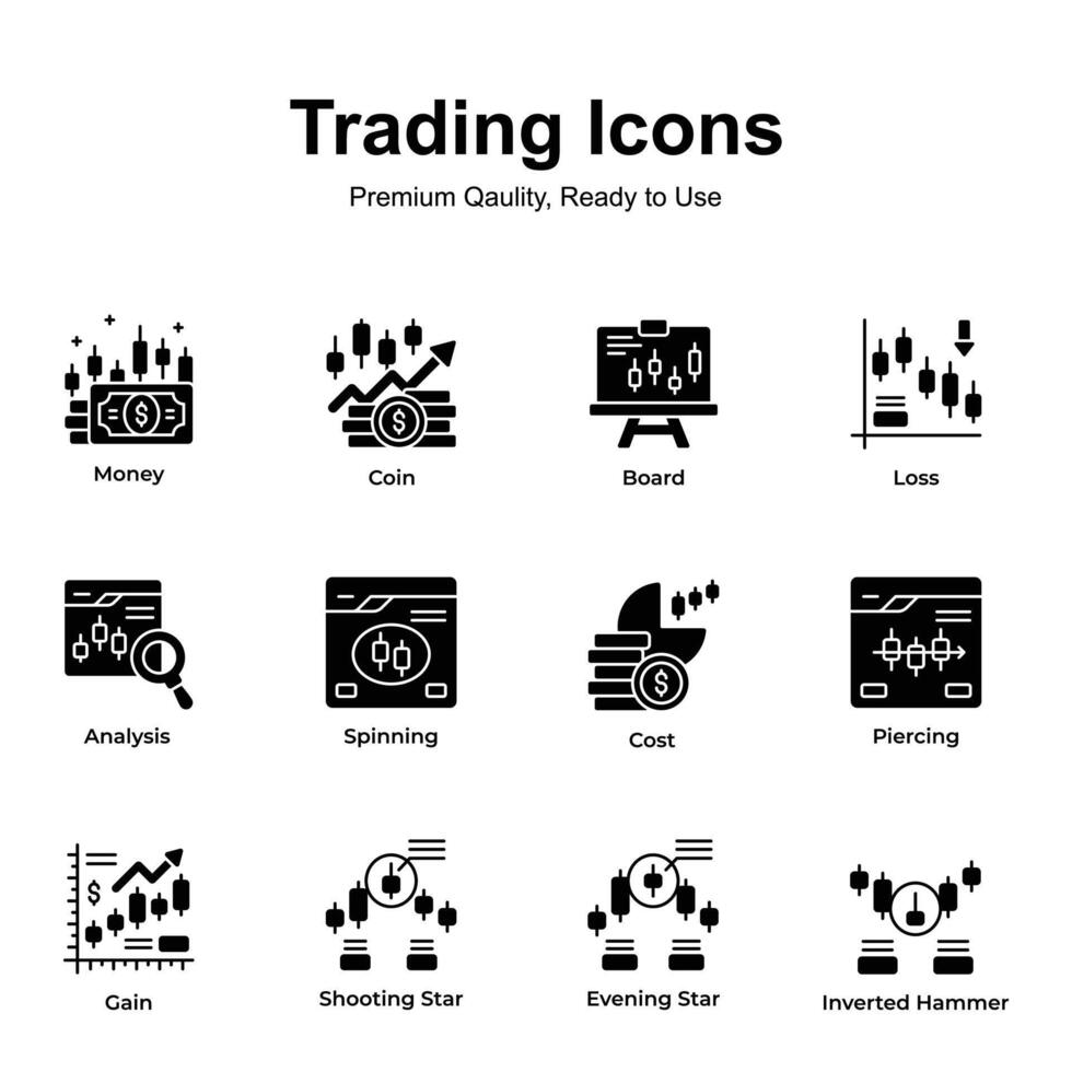 Get this amazing trading icons set in trendy design style, up for premium use vector