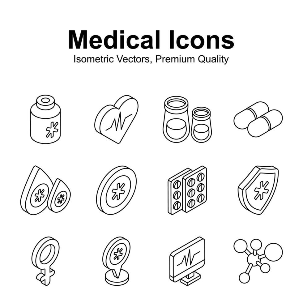 Get your hold on this beautiful designed medical and healthcare isometric icons vector