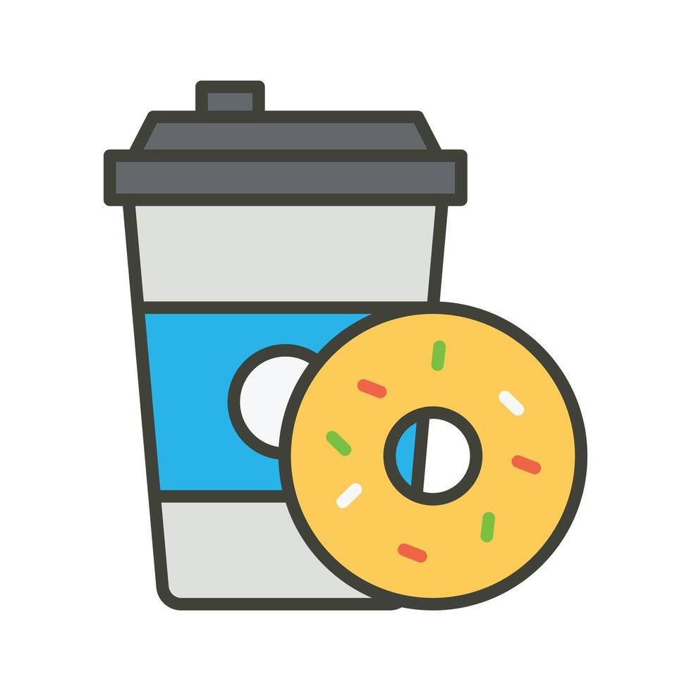 rosquilla con para llevar café, concepto icono de rápido alimento, Listo a utilizar y descargar vector
