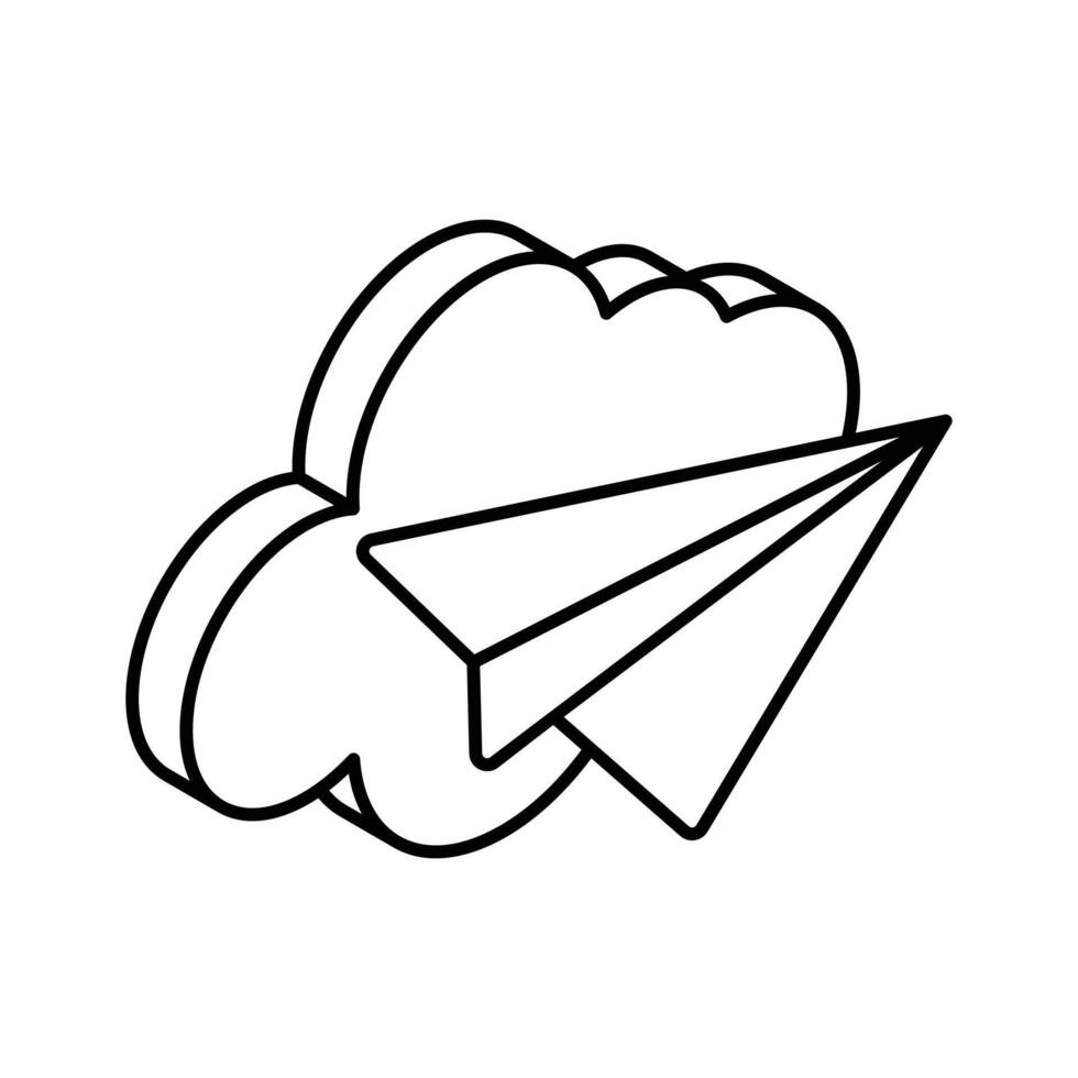 Paper plane with cloud isometric icon of cloud notification in trendy style vector