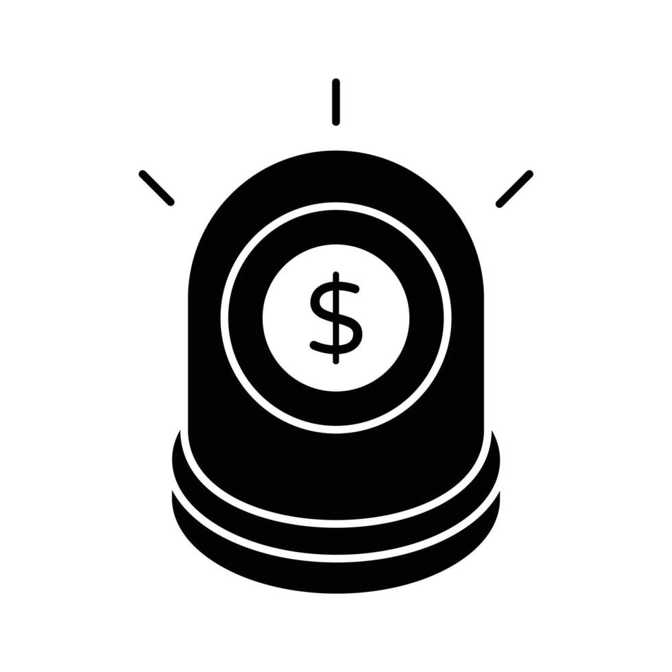 Emergency siren with dollar coin denoting concept icon of emergency fund vector