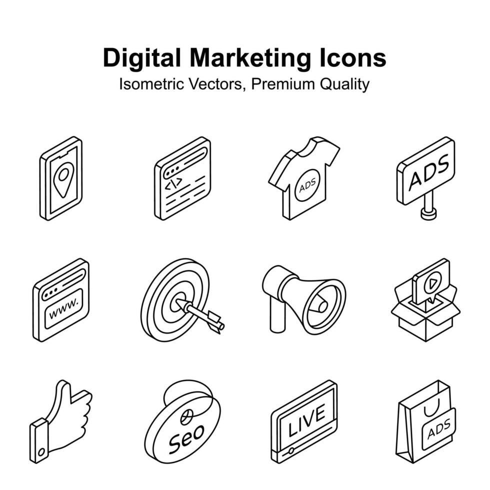 Digital marketing isometric icons set isolated on white background vector