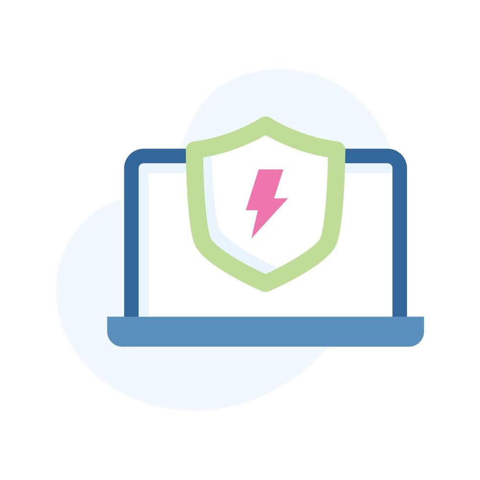 Lightbolt inside safety shield denoting flat concept icon of cyber security, ready to use vector