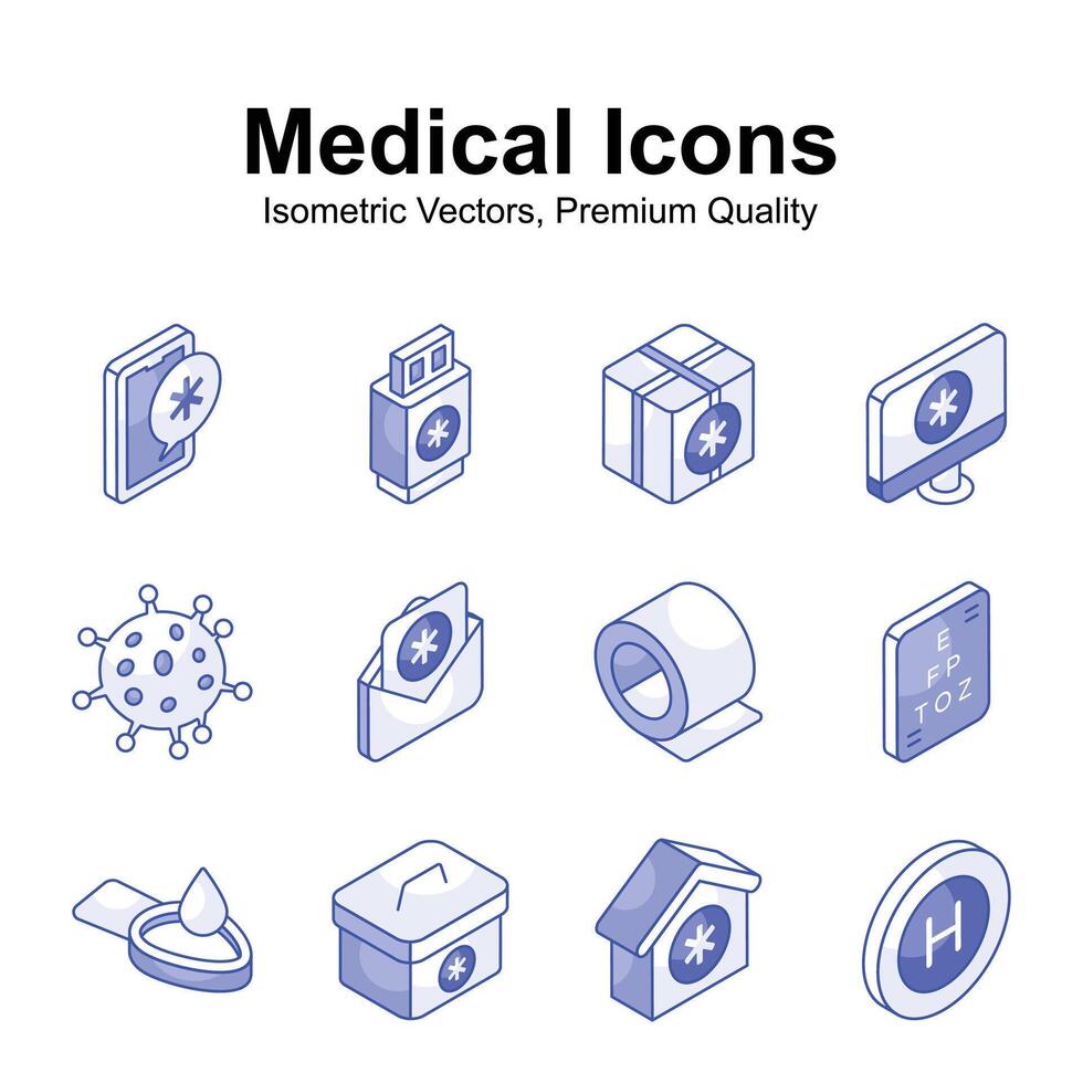 Medical and healthcare isometric vectors set in modern design style