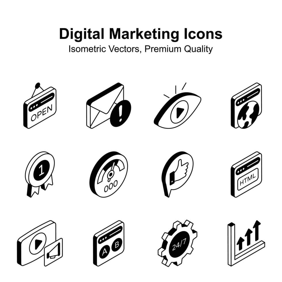 tomar un Mira a esta hermosa y increíble digital márketing isométrica iconos, editable vectores