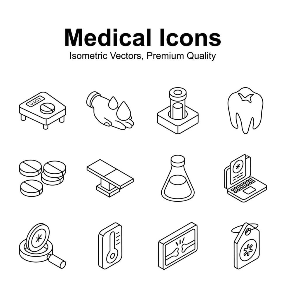 Trendy isometric vectors of medical and healthcare in editable style