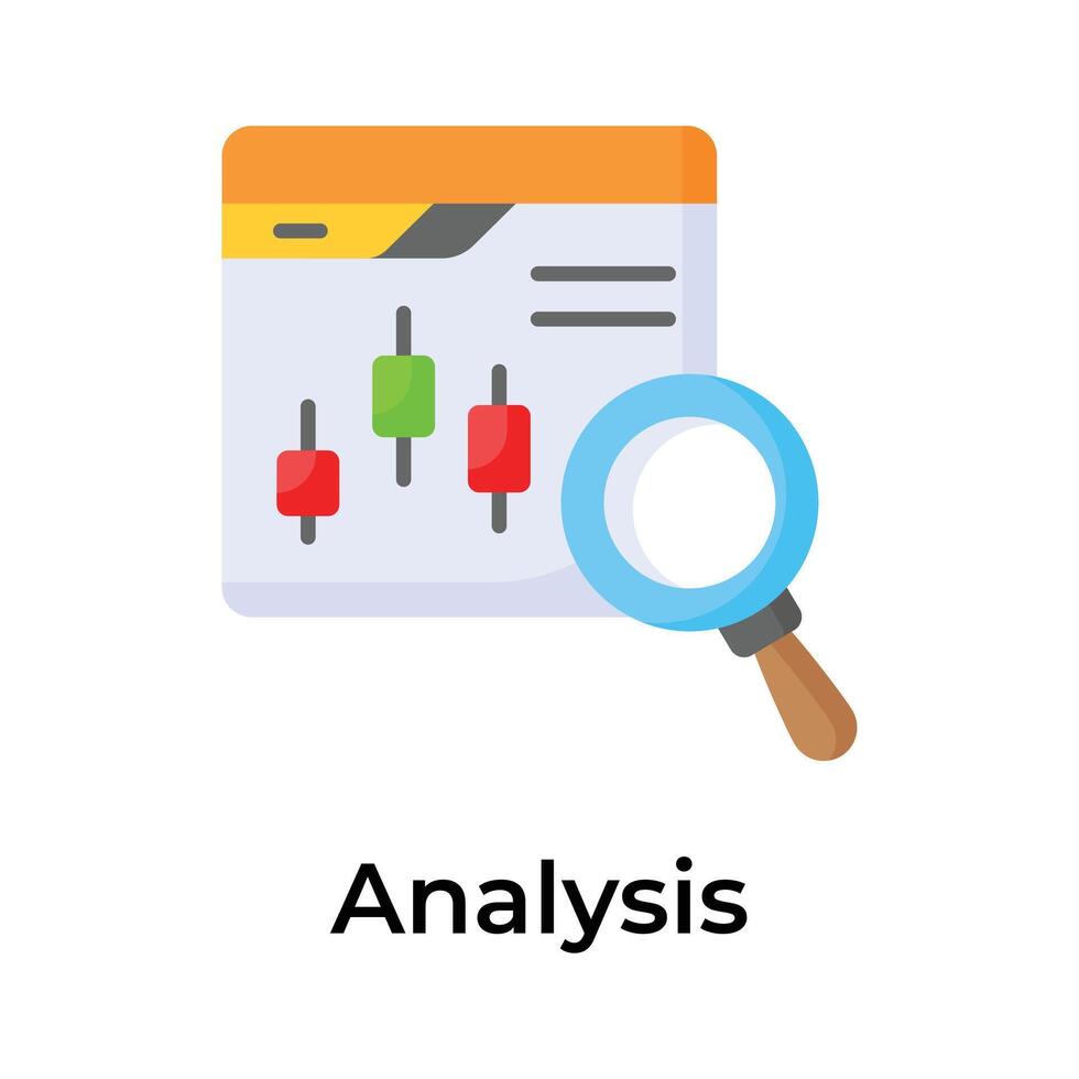Candlestick chart inside webpage with magnifier depicting concept icon of trading analysis vector