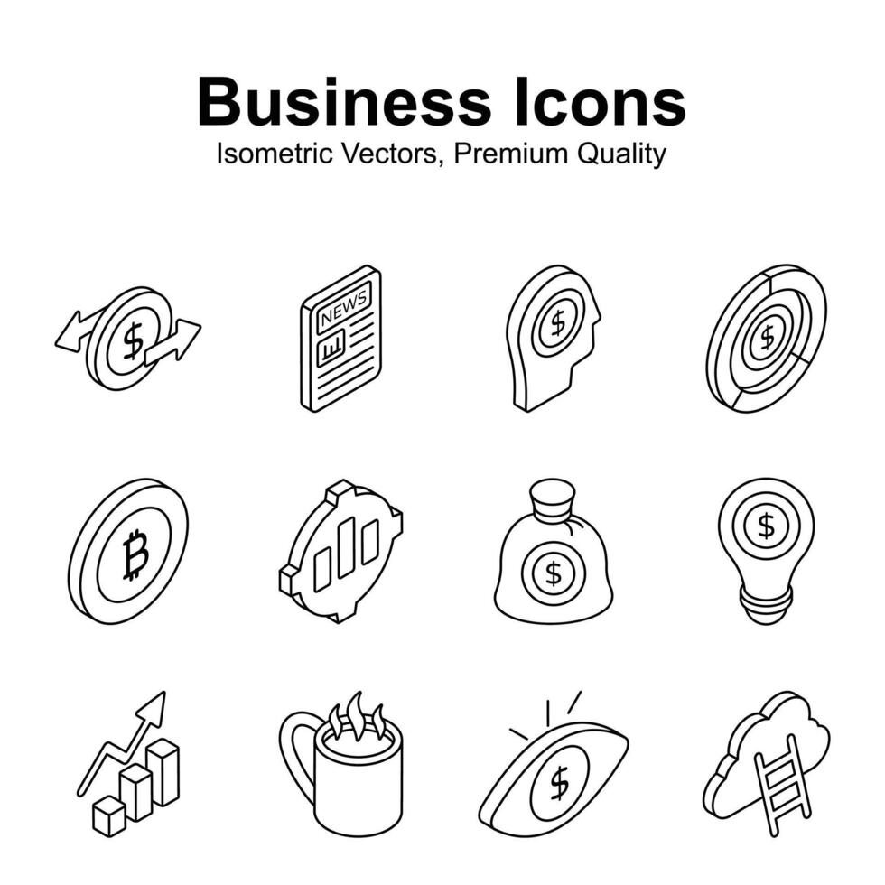 Get this amazing business and finance icons set in trendy isometric style, ready to use in websites and mobile apps vector