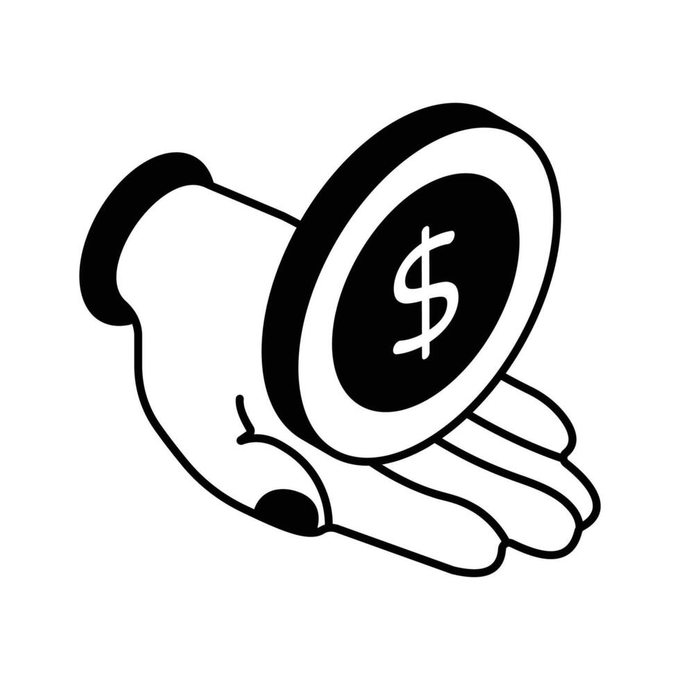 Hand holding dollar coin, savings icon in trendy style, premium vector design