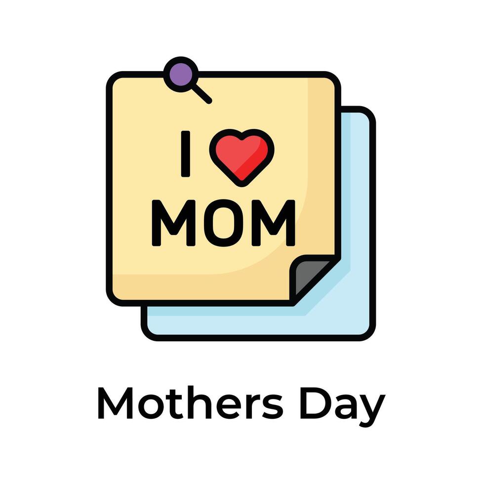 Unique and trendy mothers day icon design, i love mom on sticky notes vector