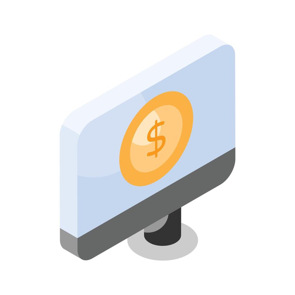 Pay per click, dollar coin inside monitor, Ppc or cost per click vector