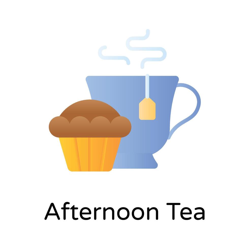 Teacup with cupcake showing concept icon of afternoon tea vector
