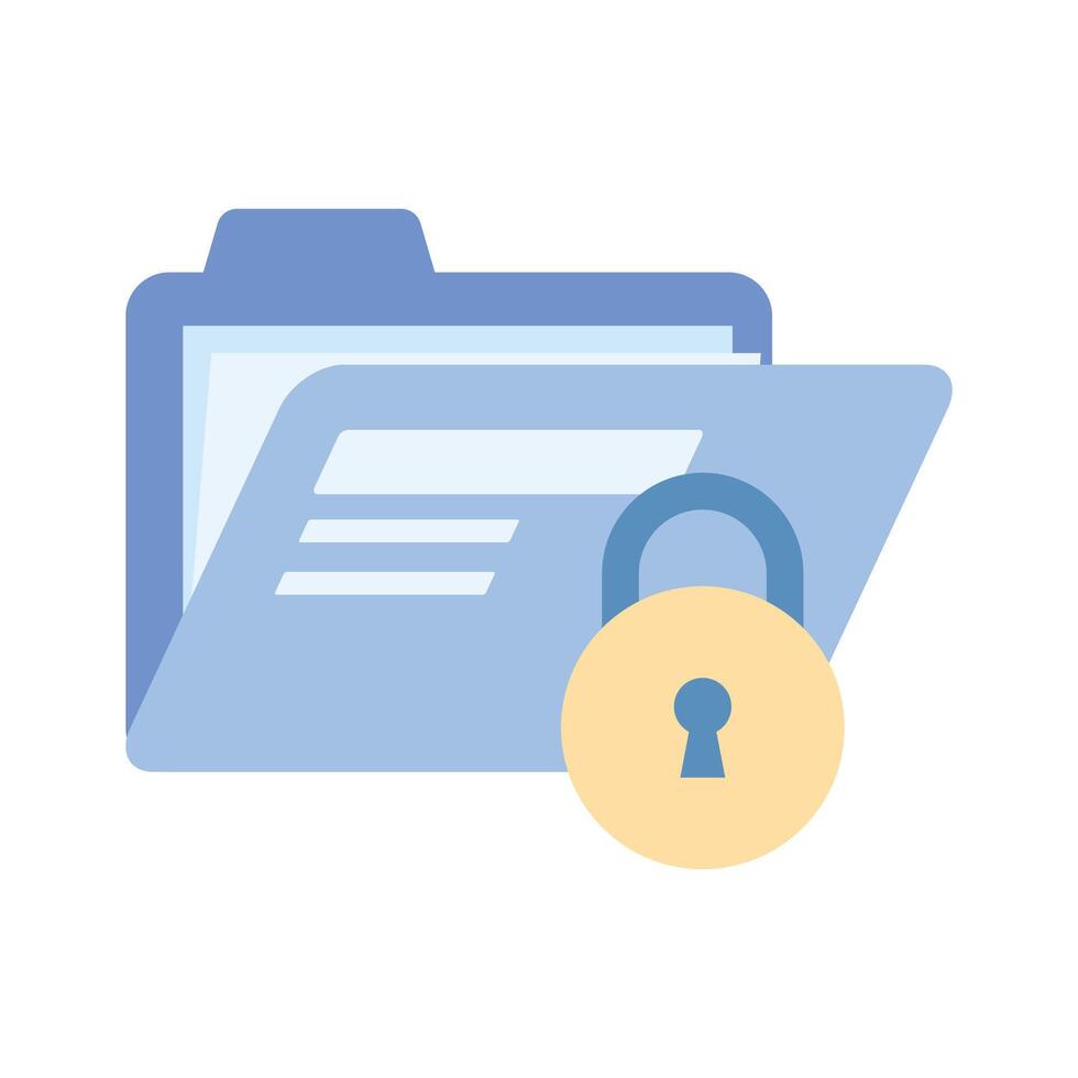 Data file with padlock showing flat concept icon of secure folder, data security vector