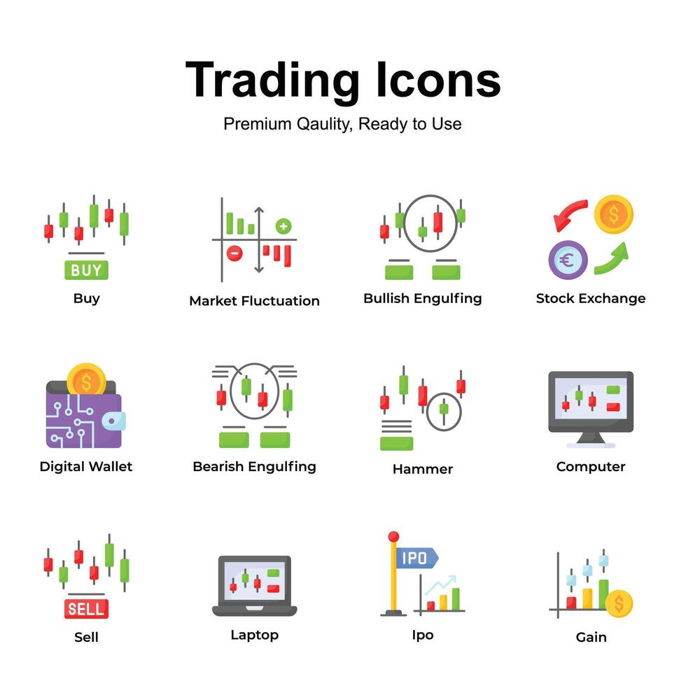 Premium quality pack of trading icons, ready to use and download vector