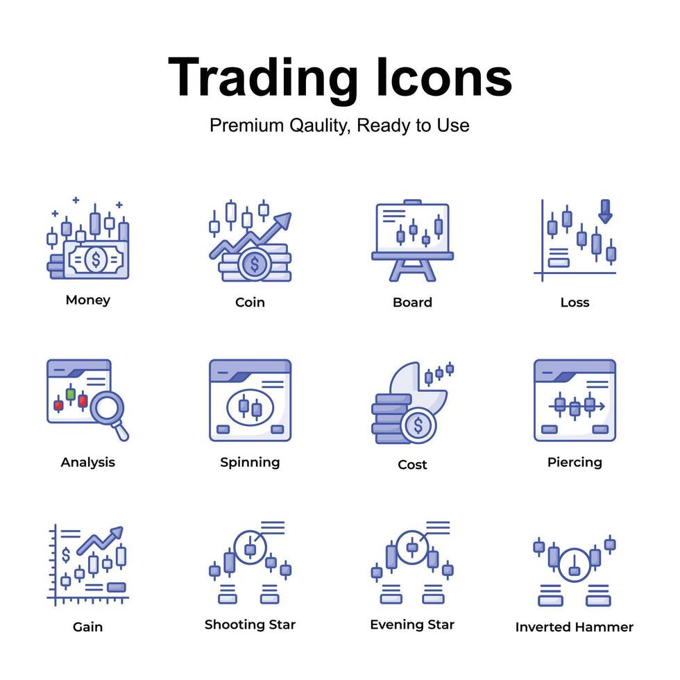 Get this amazing trading icons set in trendy design style, up for premium use vector