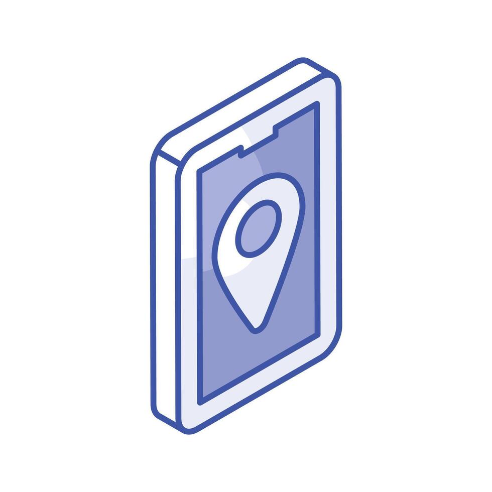 Placeholder inside mobile screen denoting concept isometric icon of mobile location, mobile navigation vector