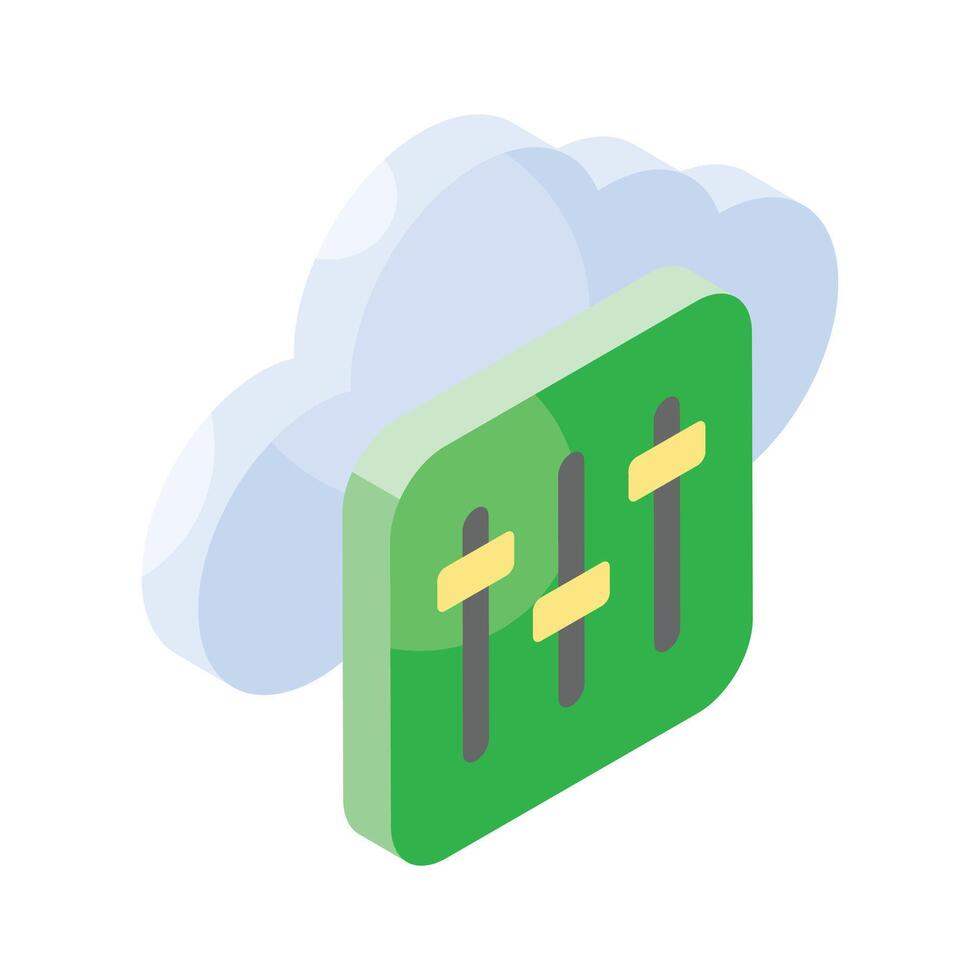 Cloud maintenance, isometric icon of cloud setting, cloud management vector