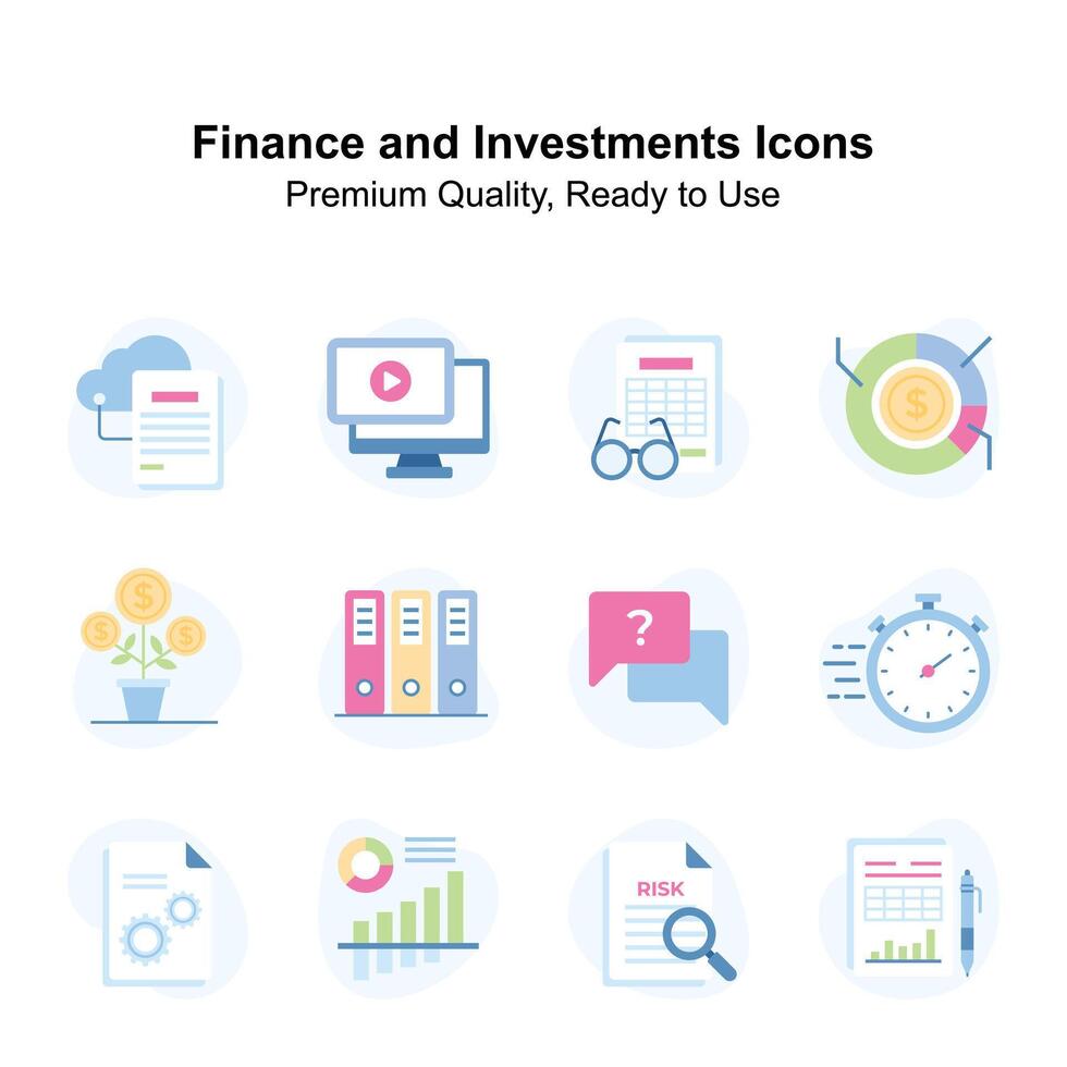 Ready to use finance and investment icons set, premium quality editable vectors