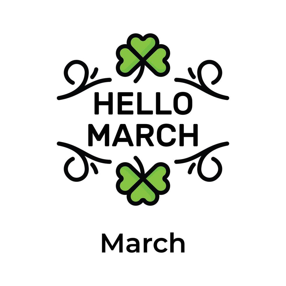 Hello march month icon with leaves, ready to use vector