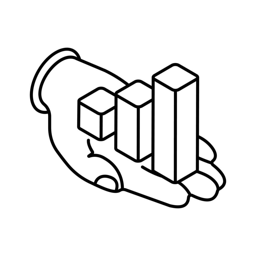 Hand holding bar chart showing concept isometric icon of data services vector