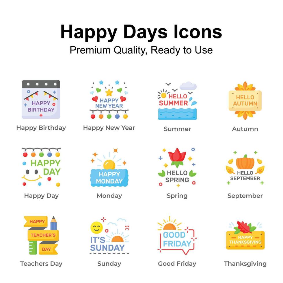 Pack of happy days icons, ready to use in websites and mobile apps vector