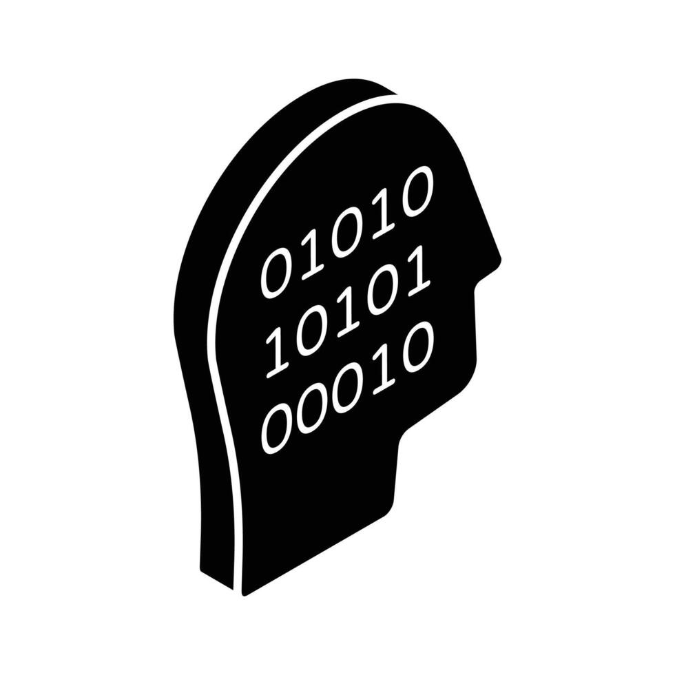 Human head having binary code, computer expert isometric vector design, programmers icon design