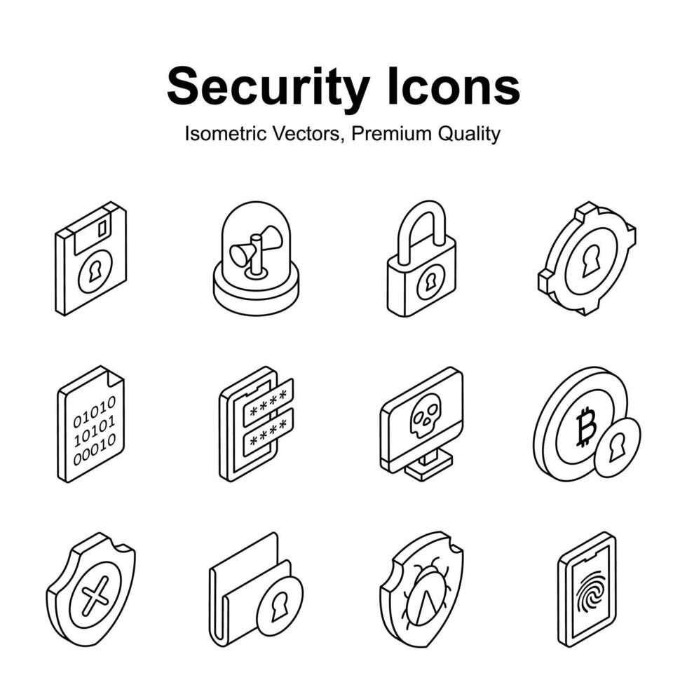 Get this visually appealing security icons in isometric style, ready to use and download vector