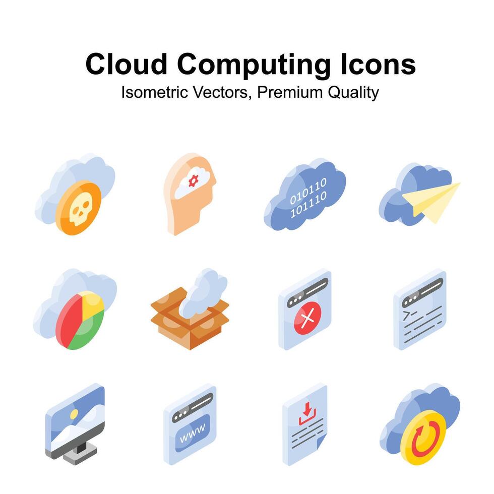 Visually appealing cloud computing isometric vectors set, ready to use and download