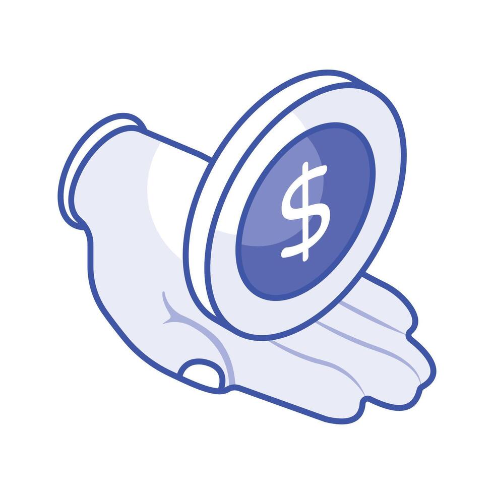 Hand holding dollar coin, savings icon in trendy style, premium vector design