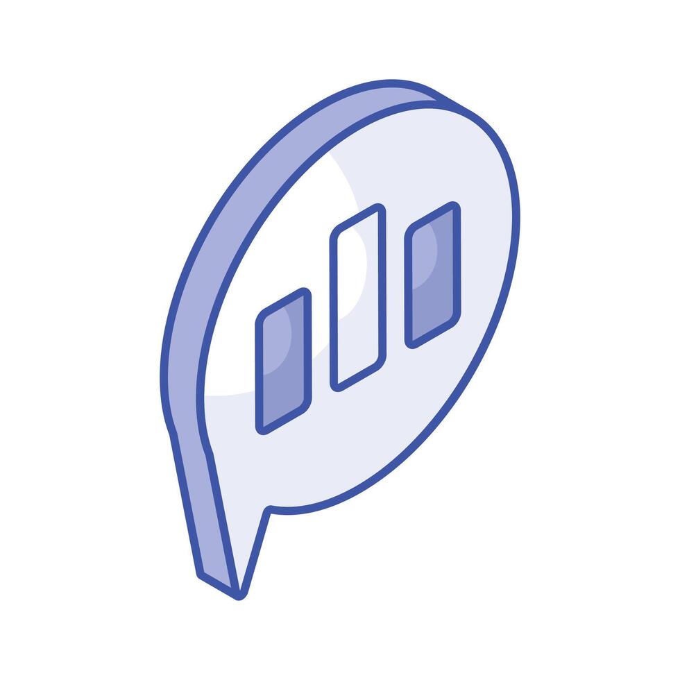 Bar chart on chat bubble showing concept isometric icon of analytical comment vector