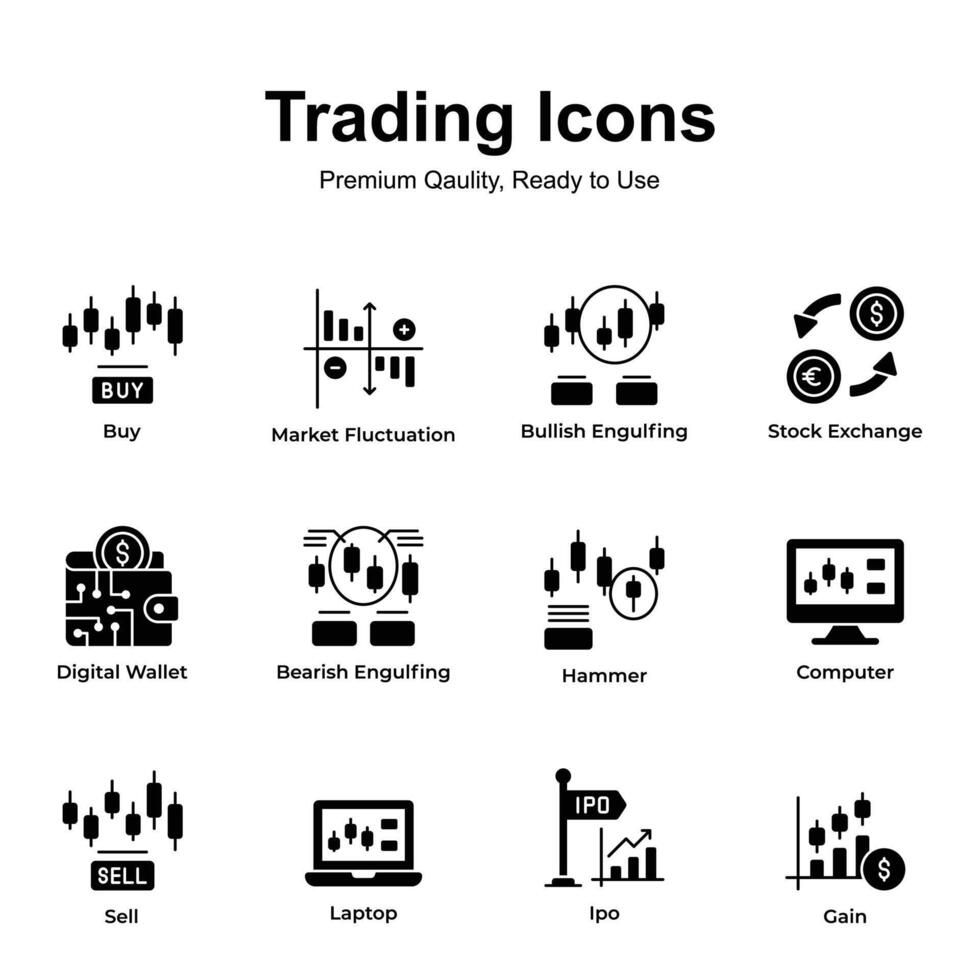 prima calidad paquete de comercio iconos, Listo a utilizar y descargar vector