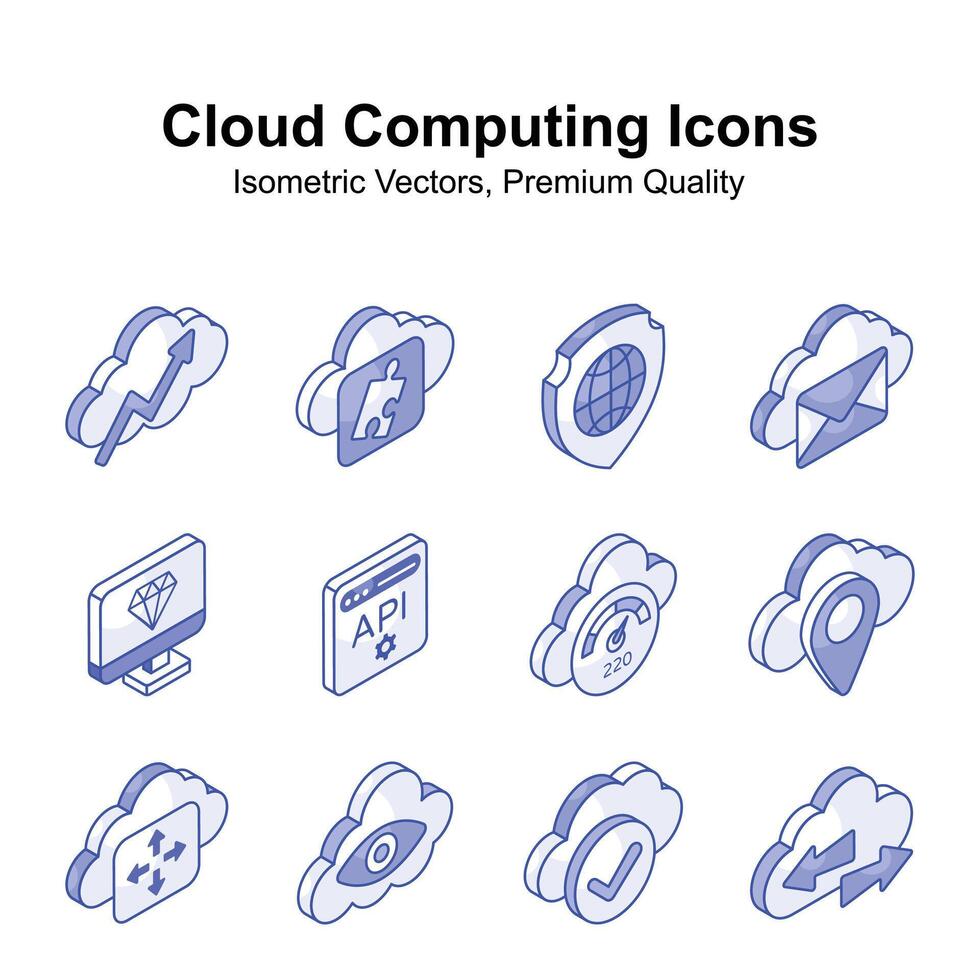 A captivating cloud computing isometric icons set ready for premium use vector