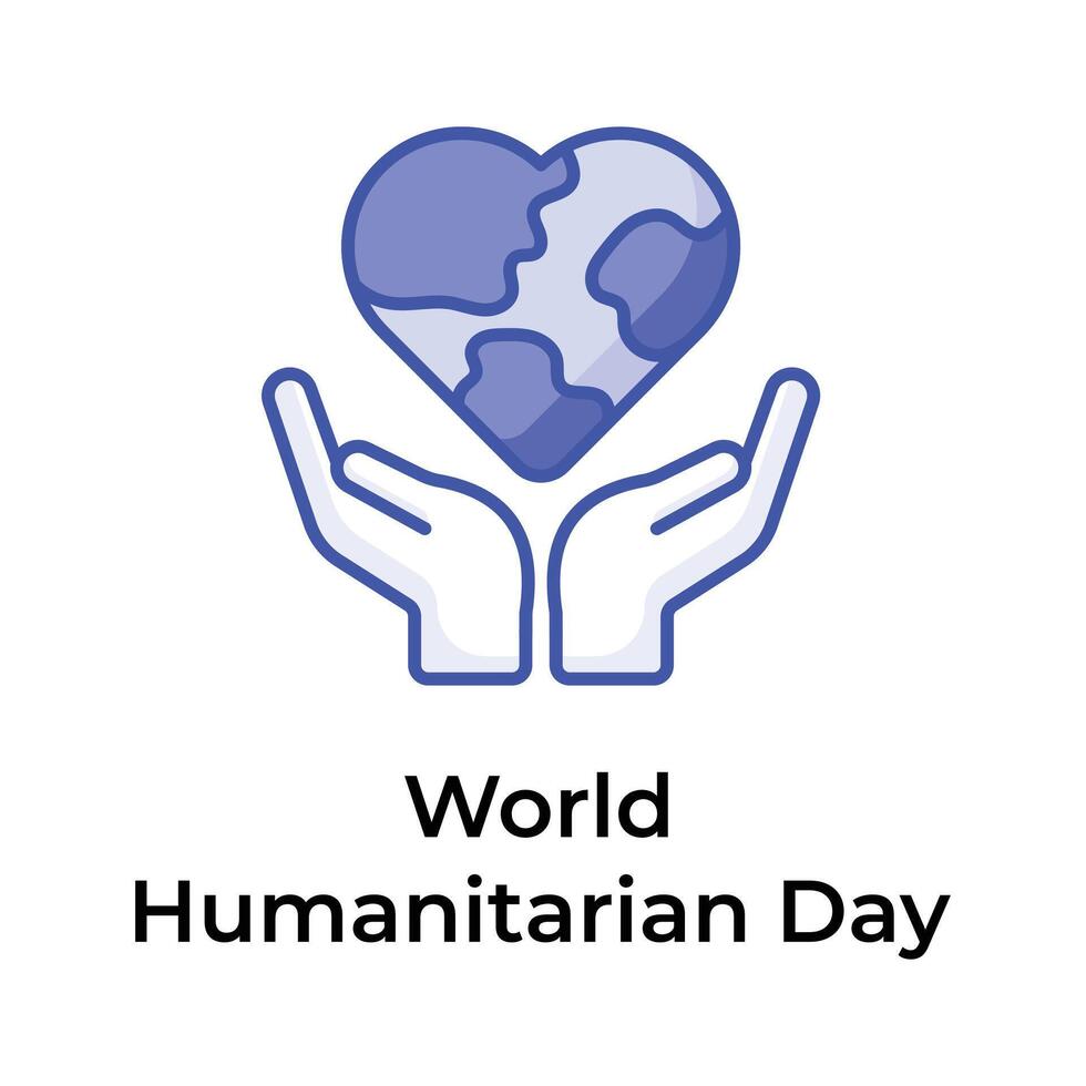 Heart shaped world globe on hands depicting concept icon of world humanitarian day vector