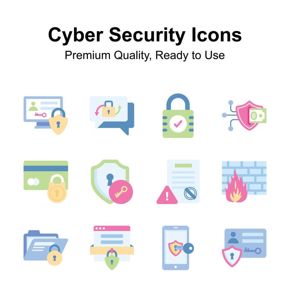 Grab this amazing cyber security icons set in modern flat style vector