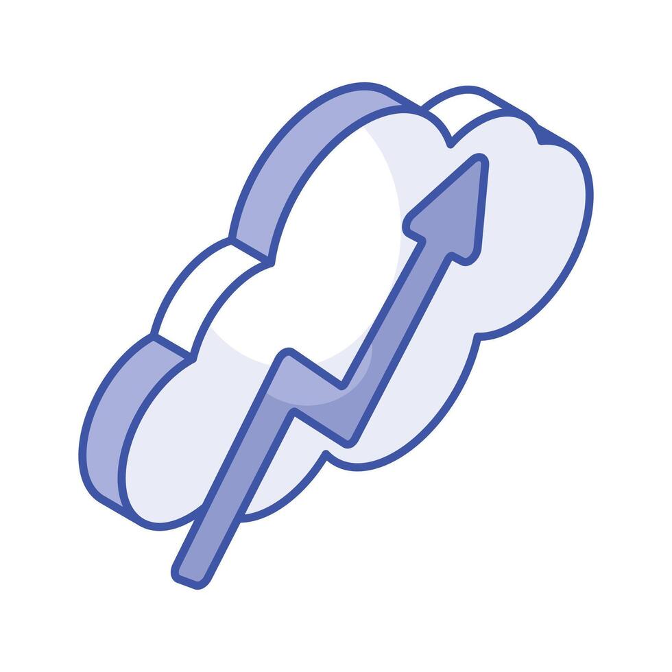 Growth arrow with cloud isometric vector of cloud statistics, cloud analytics icon