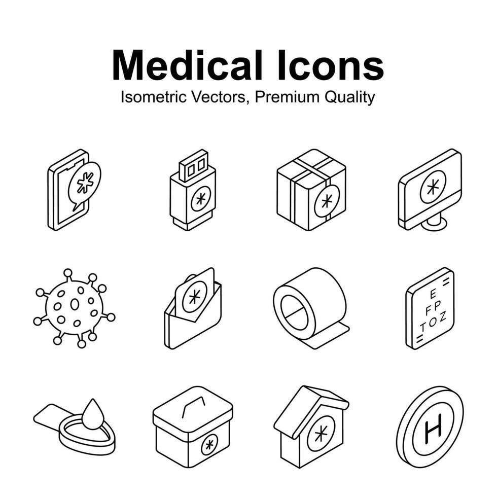 Medical and healthcare isometric vectors set in modern design style