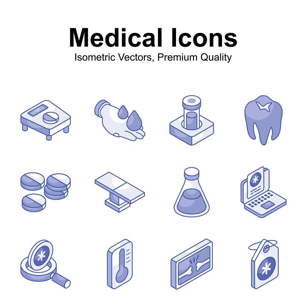 Trendy isometric vectors of medical and healthcare in editable style