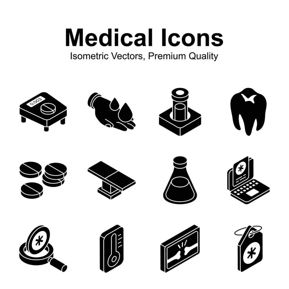 Trendy isometric vectors of medical and healthcare in editable style