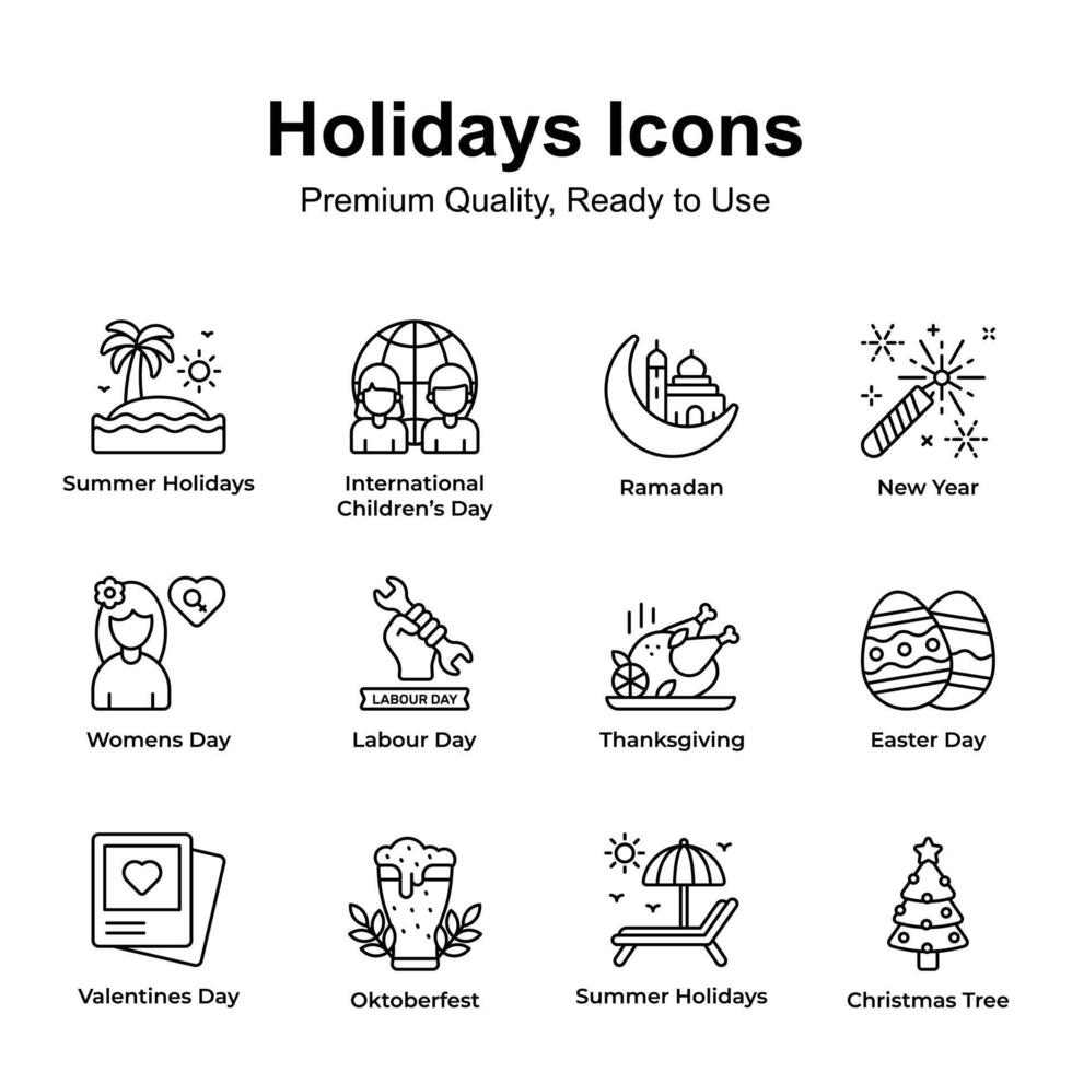Pack of holidays and festival icons set, ready to use vectors