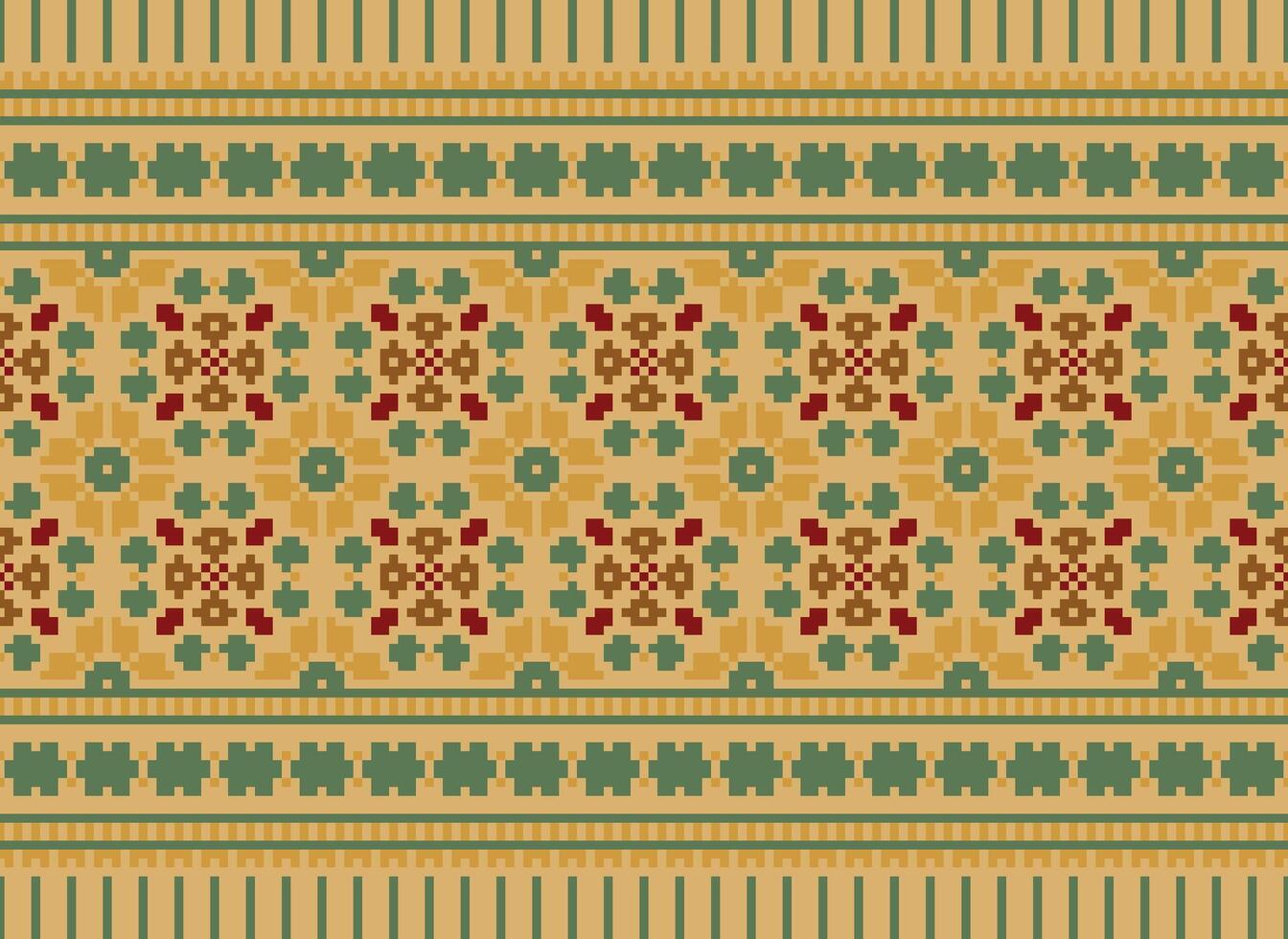 Cross Stitch Embroidery. Ethnic Patterns. Native Style. Traditional Design for texture, textile, fabric, clothing, Knitwear, print. Geometric Pixel Horizontal Seamless Vector. vector